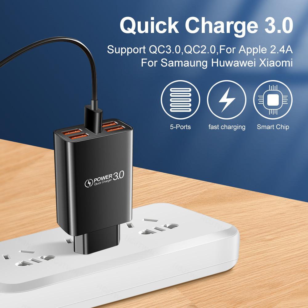 VAORLO Зарядное устройство для телефона 5.1A, 5 USB-портов, быстрая зарядка, зарядное устройство ЕС, США для iphone 11pro 11 13pro, быстрая зарядка