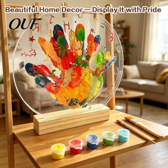 Preschool Classroom Art Supplies DIY Handprint Display Kit, Transparent Acrylic Panel And Wood Base Keepsake Kit Project, Handmade Memory for Couples