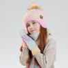 3Pcs/Set Kids Winter Knitted Scarf Gloves Set Pom Pom Ball Rainbow Color Brimless Hat Touchscreen Gloves Neck Warmer Set
