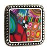 [R1281] - Artisanal Ring 'Columbine & Harlequin' Multicolored Silver - 27x27 Mm
