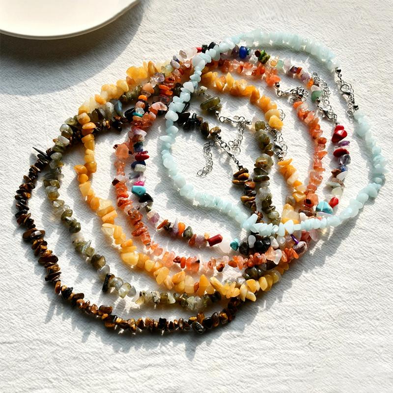 Новая мода Boho Гравийное колье Коралловый Авантюрин Лазурит Аметист Кварцевый Нерегулярный Натуральный Камень Фишки Женские Ожерелья