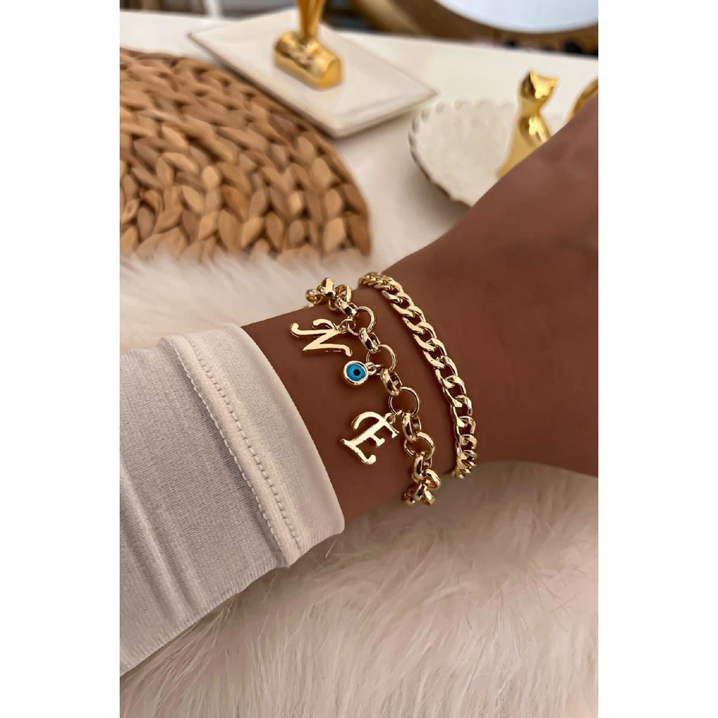Комбинация браслетов-цепочек золотого цвета с буквами «Сглаз», 20 шт.