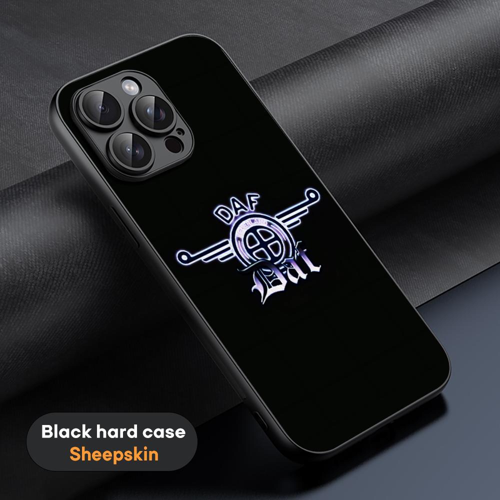 D-dafs логотип автомобильный логотип модный узор Чехол для телефона Для iPhone 16 15 14 13 12 11 Plus Pro Max Ограниченная серия Черный жесткий чехол Овчина