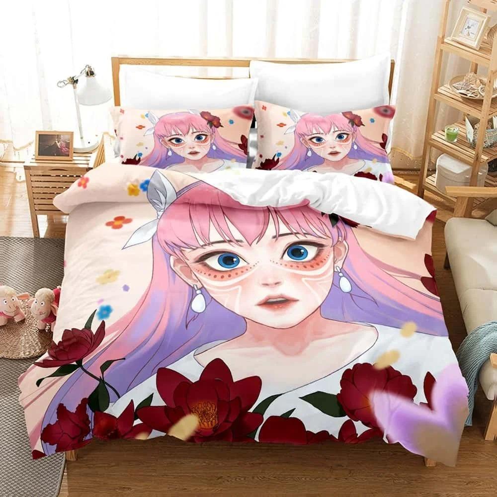 Аниме Комплект постельного белья Комплект постельного белья Белль Односпальный Двуспальный Полный Размер Королева Король Комплект для кровати Взрослый Ребенок Спальня Пододеяльник Комплекты Домашний текстиль