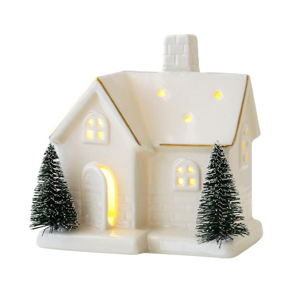 Керамический фарфоровый деревенский домик, белые настольные украшения, новый рождественский деревенский домик, зимний декор