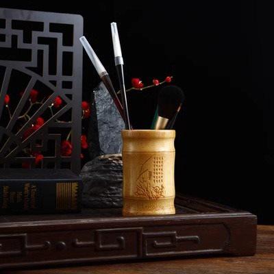 1 шт. Натуральный бамбуковый и деревянный держатель для ручек, многофункциональный круглый держатель для ручек в ретро-стиле, коробка для хранения в китайском стиле для офисного декора