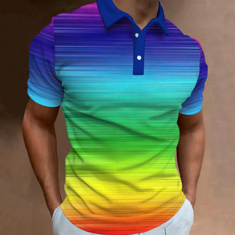 New Men'S Polo Shirt 3d Rainbow Printed Men Clothing Summer Casual Short Sleeved Loose Oversized Shirt Street Fashion Tops Tees