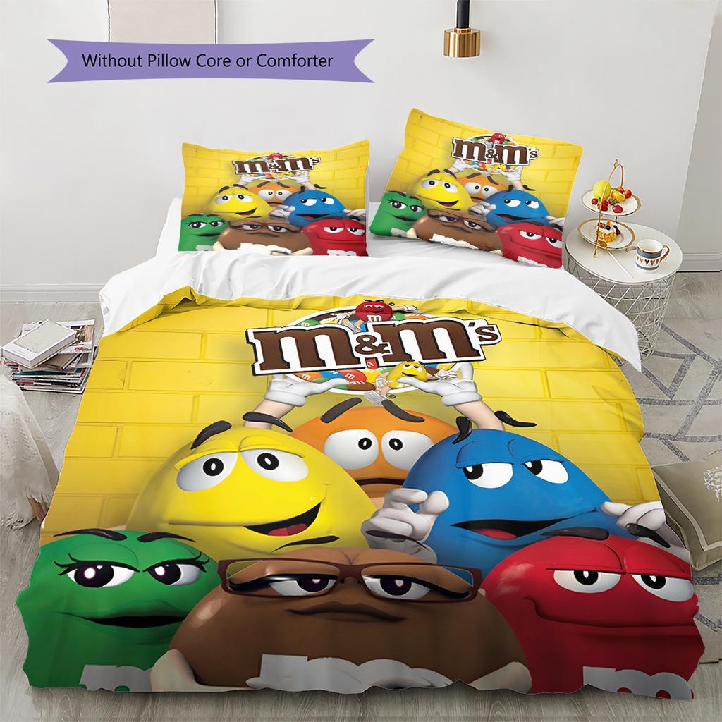 Постельное белье с узором M&M's, Комплект с одеялом, Пододеяльник, Наволочка, Домашний подарок на день рождения (1 пододеяльник + 2 наволочки, без наполнителя)