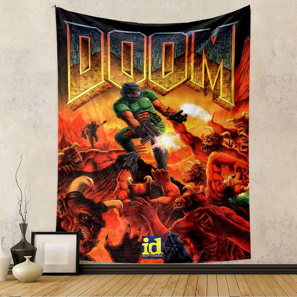 Гобелен Doom для стены, Классическое игровое искусство FPS, Декор стены для геймера в спальне, гостиной, общежитии