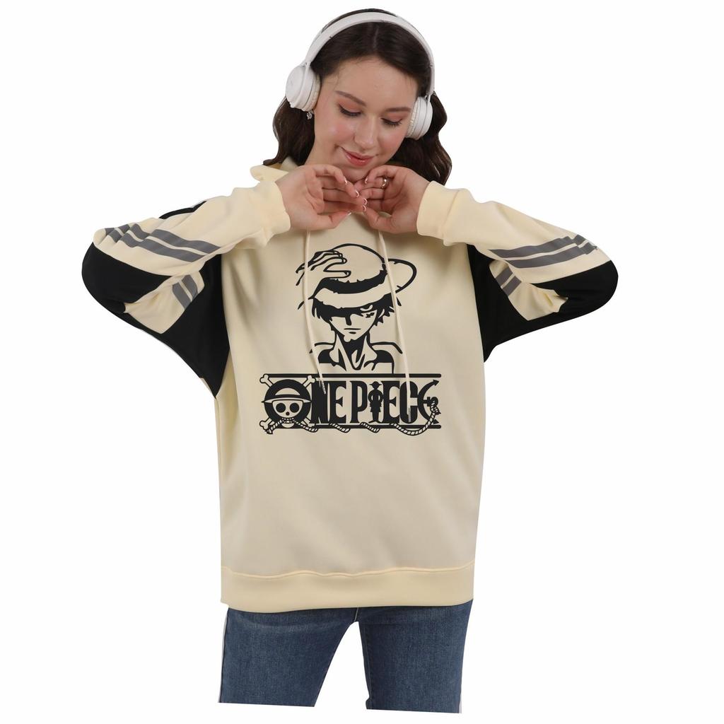 Unisex Pirate King Anime Color Block Patchwork Hoodie with Hood