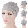 Solid Color Men Women Pleated Cotton Beanie Cap Hair Loss Sleeping Chemo Hat