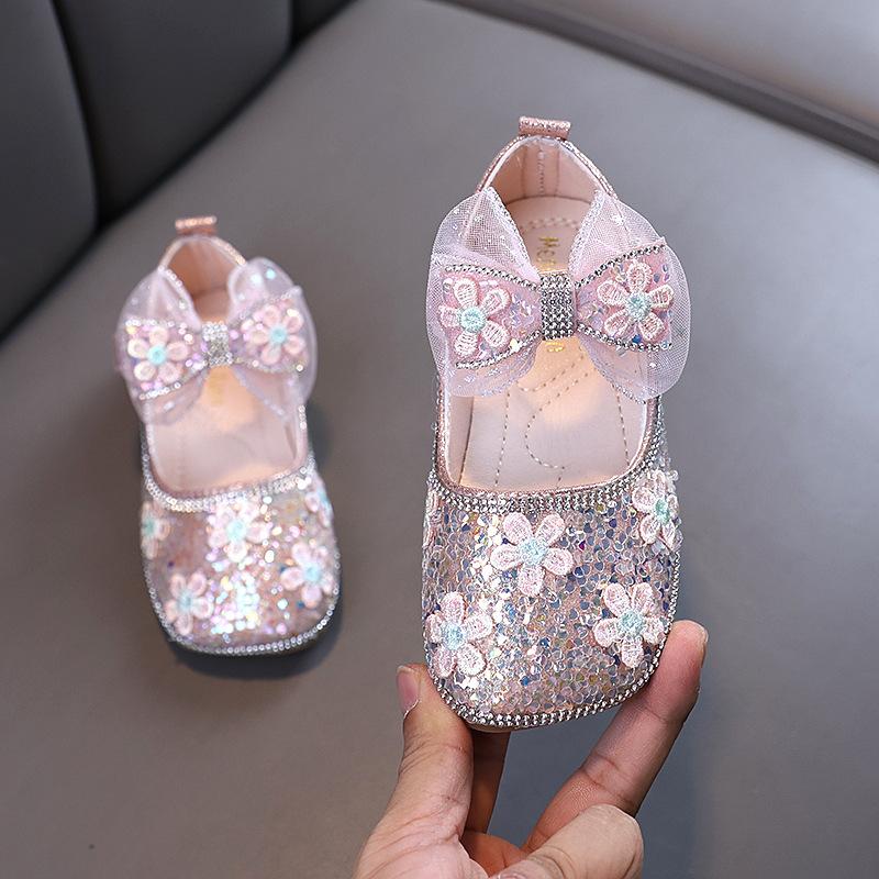 Kids Girls Sandals Fashion Sequins Rhinestone Bow Girls Princess Baby Girl Shoes Children Flat Sandals Size 21-36