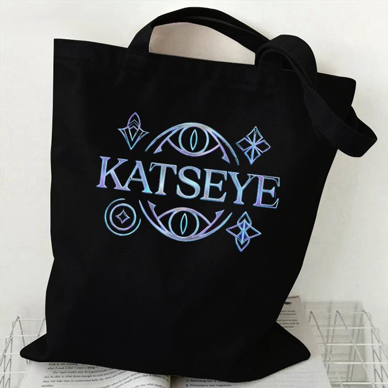 KATSEYE Printed Canvas Tote Bag Large Capacity Commuter Shoulder Shopping Bag Fashion Work Handbag Student Book Bag Lightweight Durable