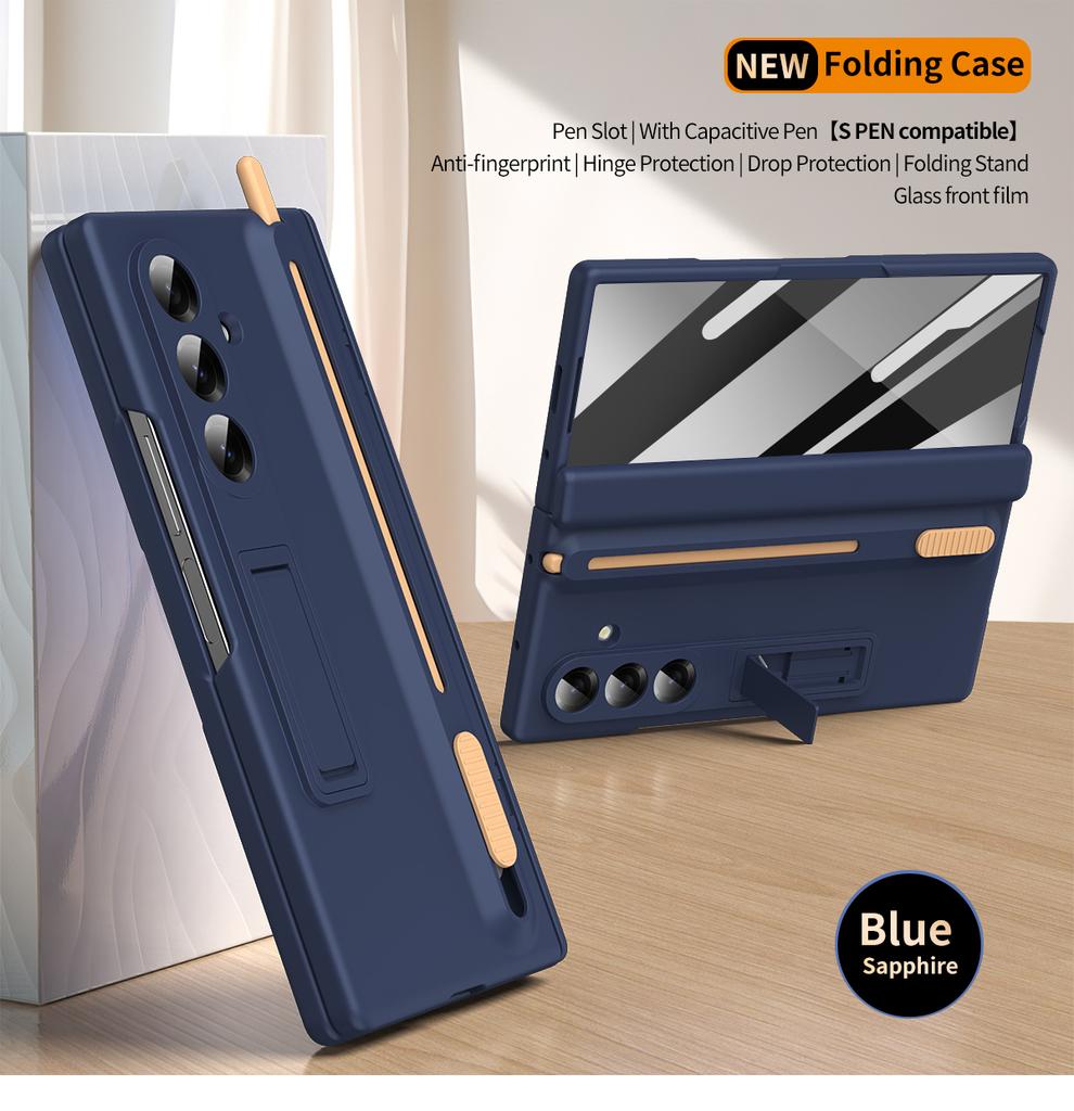 Магнитный чехол-книжка для Samsung Galaxy Z Fold 7 6 4 5 3 Защита экрана стеклом Выдвижной слот для стилуса Чехол-держатель