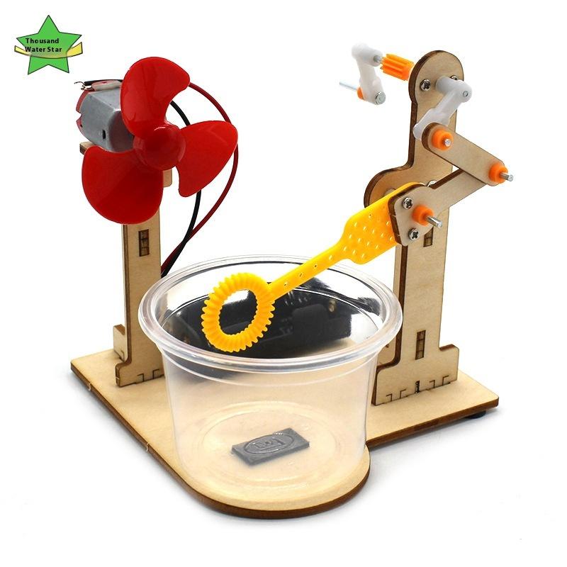 1 Set Early Learning Toy Technology Wooden Diy Hand Cranked Bubble Machine Toy For Kids Science Experiment Teaching Aids