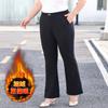 Большие размеры Женские повседневные брюки Плюс Флисовые брюки-клеш с высокой талией Fat Mother Теплые укороченные брюки для женщин