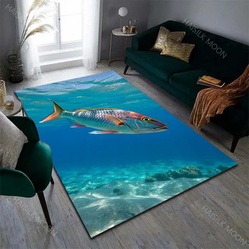 Undersea Fishing Pattern Living Room Bedroom Carpet Bedside Floor Mat Cloakroom Sofa Mat Carpet  Luxury Gift
