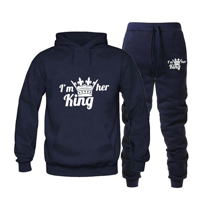 Спортивный костюм для влюбленных, толстовка с принтом QUEEN KING, толстовка для пар, большие размеры, одежда с капюшоном, женская толстовка из двух предметов