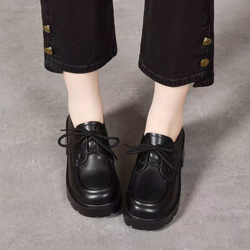 Британский стиль платформа шнуровка маленькие кожаные туфли женские осенние новые модные увеличивающие рост одинарные туфли нескользящие и износостойкие универсальные с низким верхом s
