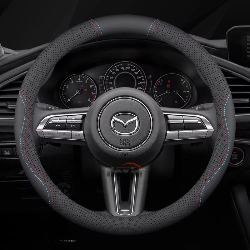 For Mazda 2 3 5 6 CX5 CX7 CX30 CX50 CX60 CX90 CX9 RX8 MX5 BT50 Leather Car Steering Wheel Cover 38cm Interior Accessories