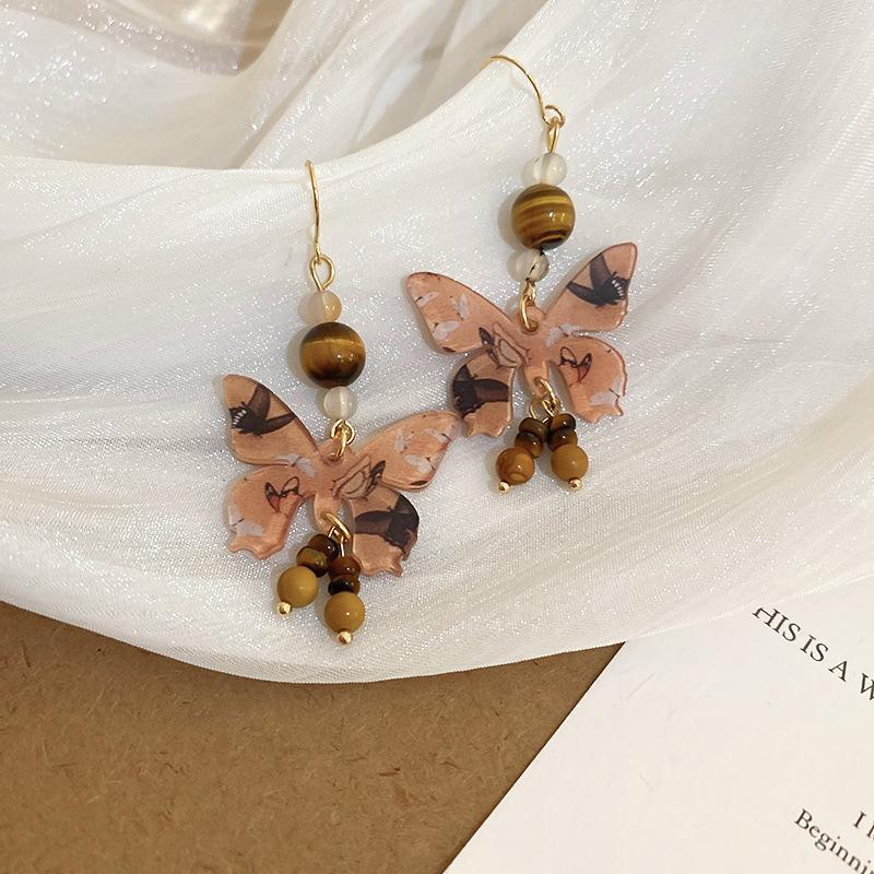 Maillard Style Coffee Colored Geometric Flower Heart Earrings Fashionable Temperament Earrings Retro High-end Earrings