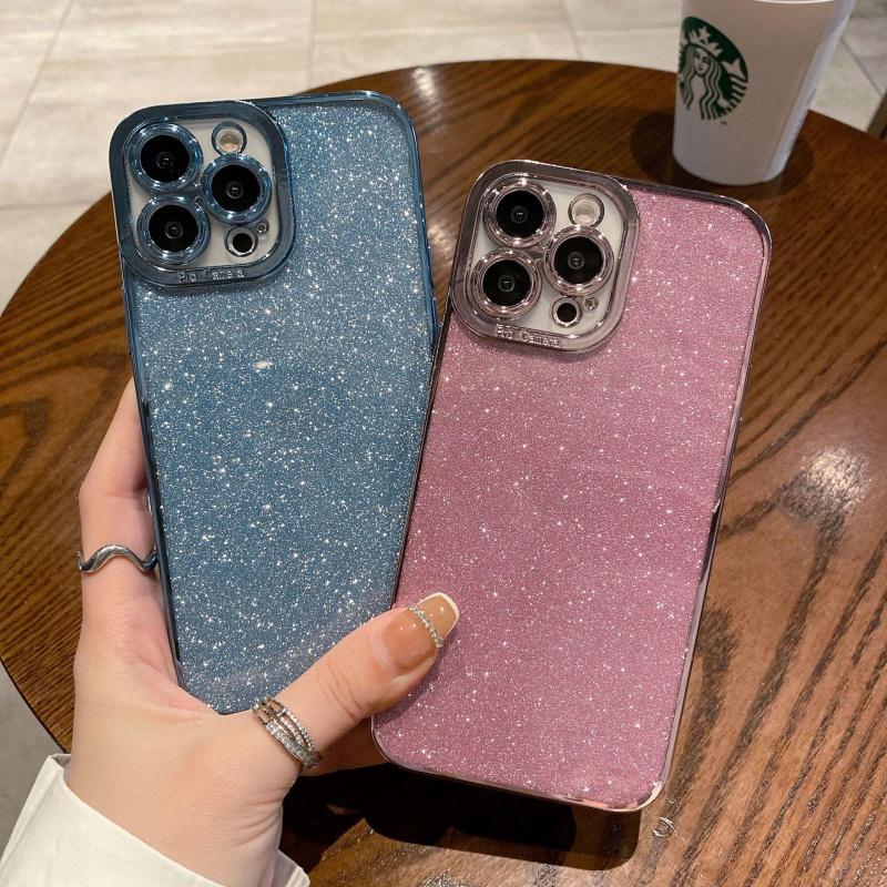 Luxury Square Plating Bling Glitter Silicone Case For iPhone 15 14 13 12 Mini 11 Pro Max X XR 7 8 Plus SE Soft Sequins Cover