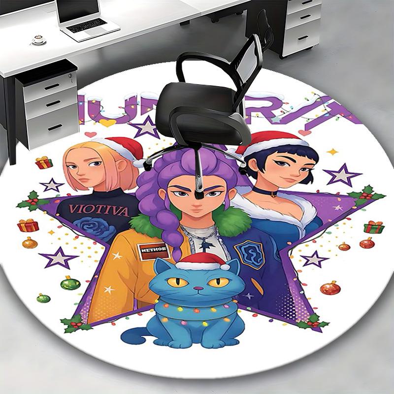 1pc Huntit Christmas Edition Round Carpet Anime Cartoon Design, Festive Gift