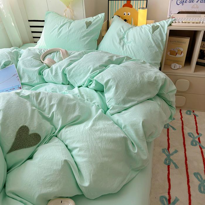 3D Вышитое полотенце: 2026 Инста-стиль Набор из 4 предметов из стираного хлопка - Однотонный, Мягкий, Приятный для кожи, Имитация кашемира.