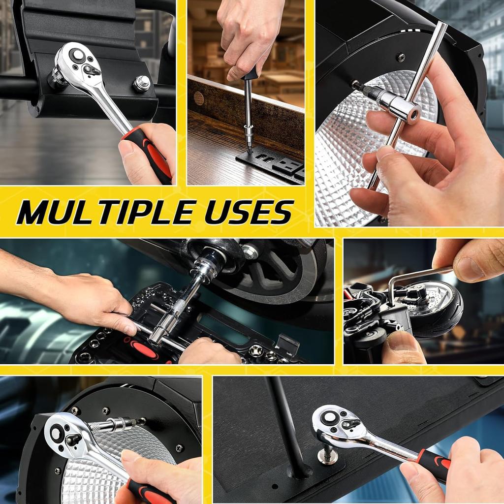 Набор из 53 торцевых ключей с храповым механизмом 1/4 дюйма, набор метрических шестигранных головок, набор торцевых ключей с храповым механизмом на 72 зуба, набор для ремонта автомобилей