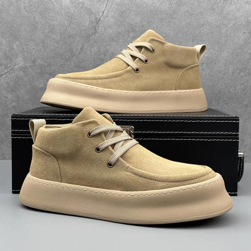 Autumn and Winter 2024 Hong Kong Style Trend Versatile Casual Board Shoes High-top Men's Shoes Men's Flip Leather Shoes Medium-top Martin Boots