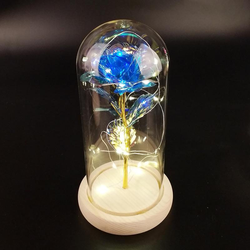 Qixi Festival Valentine's Day gift glass cover color gold rose immortal flower gift box 11K gold foil flower LED light immortal flower