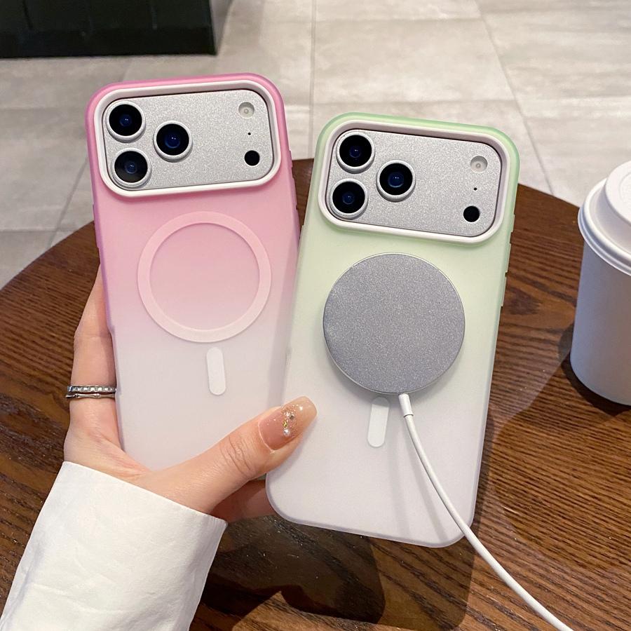 Противоударный чехол 2 в 1 с магнитной беспроводной зарядкой для iPhone 17 16 15 14 13 12, не желтеющий чехол-накладка цвета макарон с градиентом для MagSafe