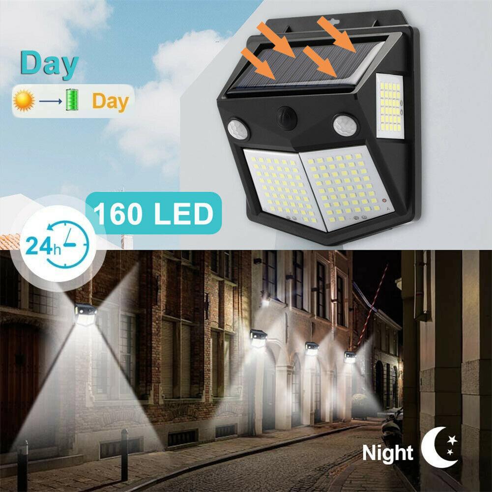 160 Led Solar Power Wall Light Pir Motion Sensor Security Outdoor Garden Wall Lamp