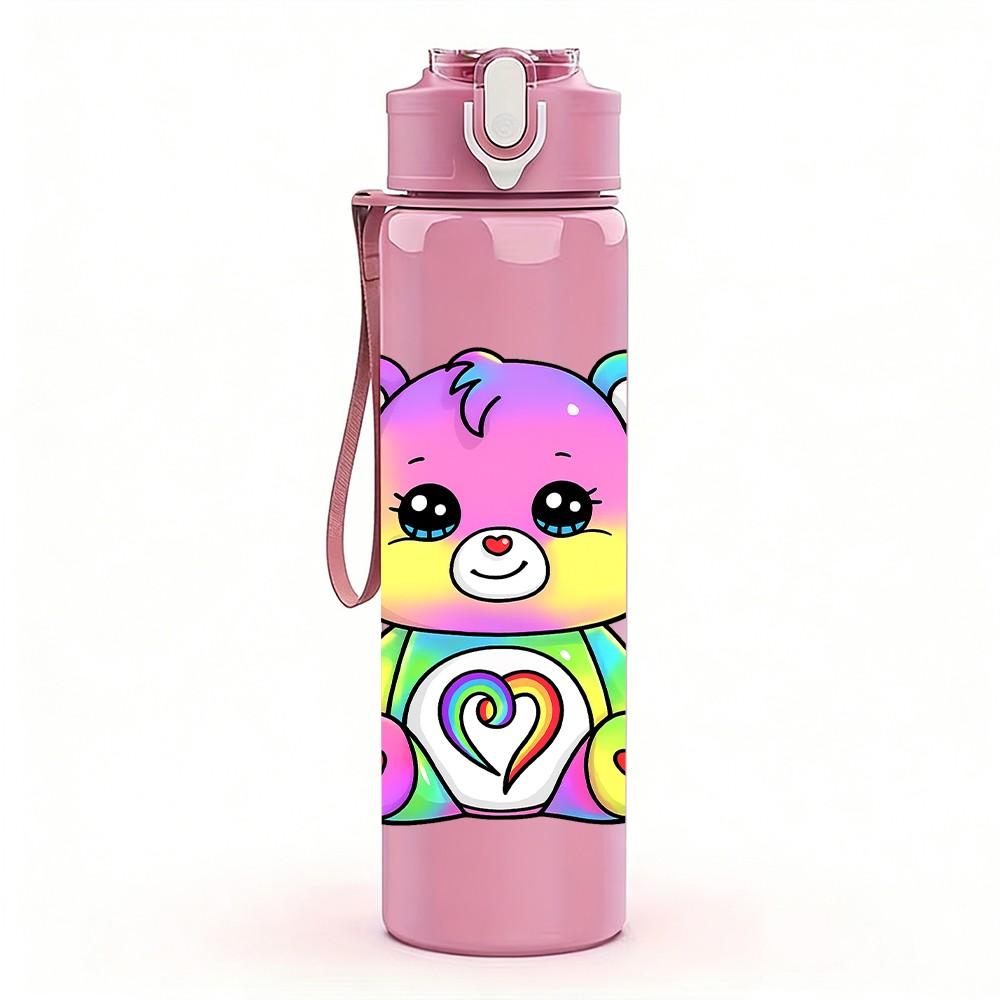 1PC Bear Cartoon Pattern 750ml Color Plastic Sports Water Bottle Leakproof Flip Straw Lid Suitable for Sports Office Home Use