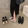 Coarse heel silver Mary Jane single shoes women's shoes 2025 new spring and autumn square head French spring with skirt evening shoes