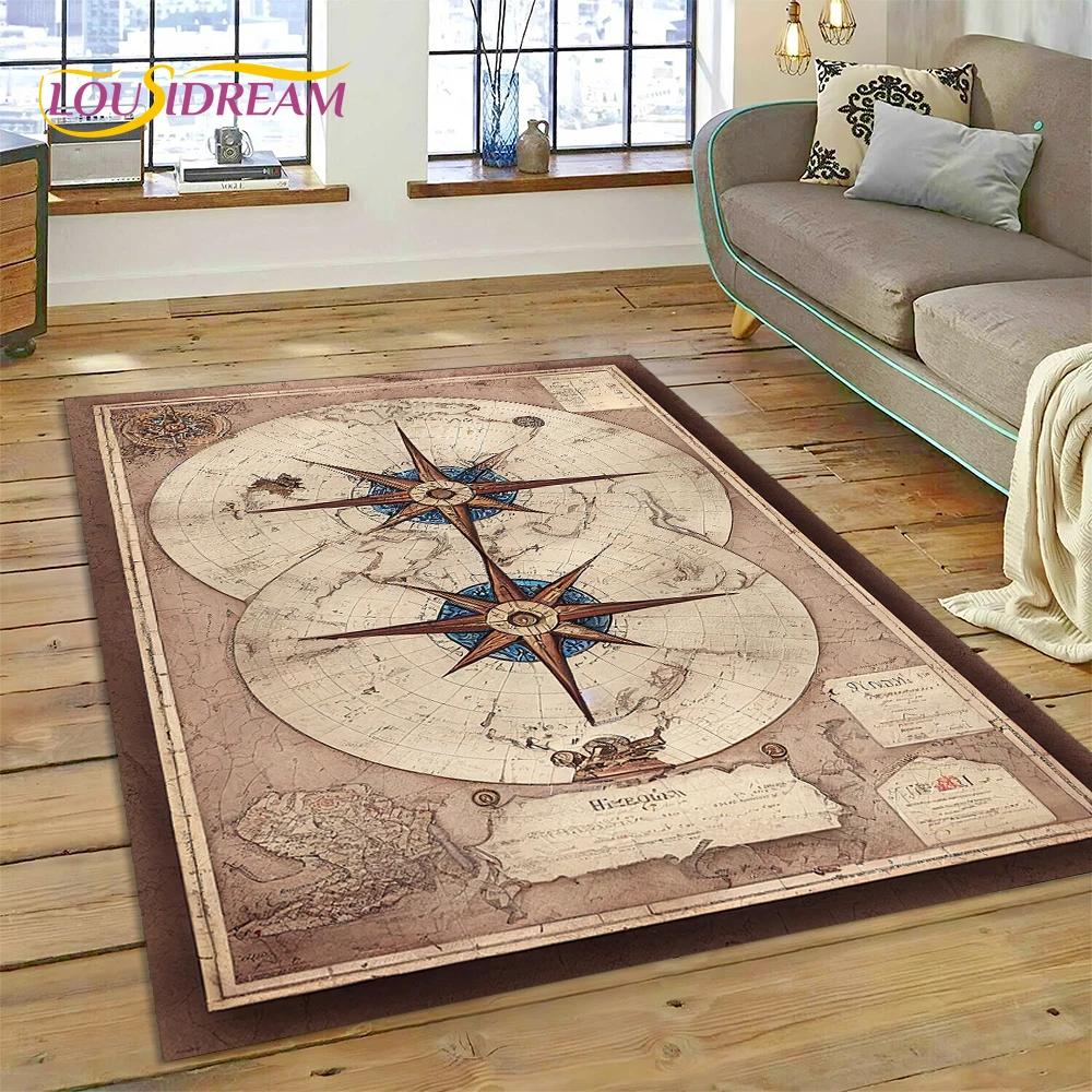 3D Древняя морская карта мира, компас, ковер, коврик для спальни, гостиной, дивана, украшение, детский игровой большой декоративный напольный коврик