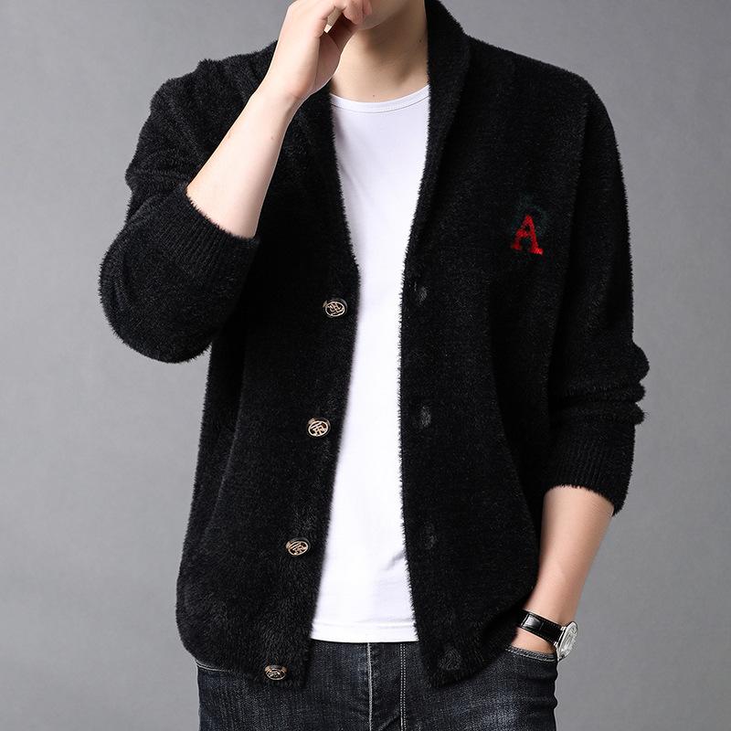 Knit Mink Cardigan Men Autumn and Winter New Middle-aged Men Leisure Thick Sweater Mink Coat Men