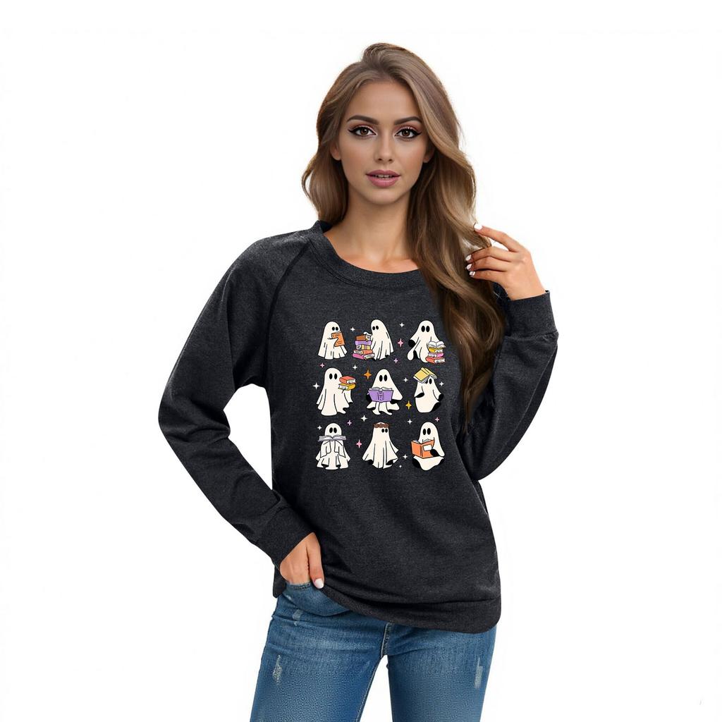 Women's Casual Raglan O-neck Long Sleeve Halloween Print Top