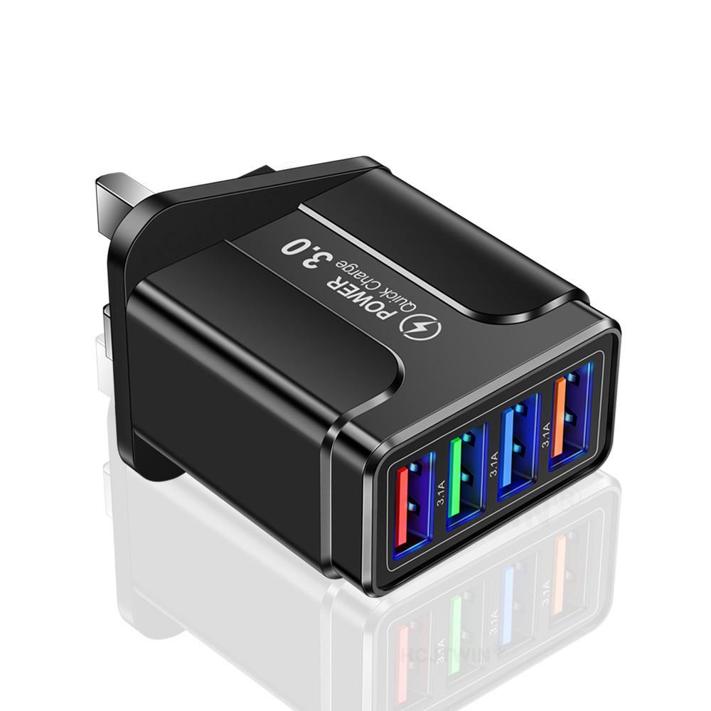 Цветное многопортовое зарядное устройство со светодиодом, 4 порта USB, 5 В 3 А, с вилкой EU/US/UK для путешествий