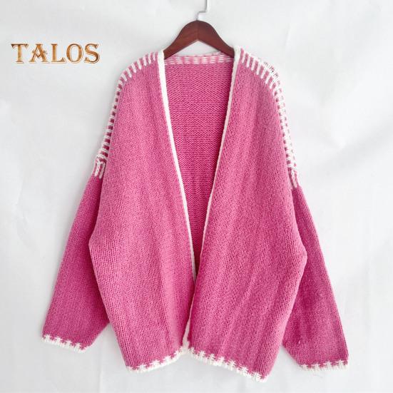 Весна Осень Женское Пальто Трикотажное Толстое Свободное Длинные Рукава Кардиган Однотонный Теплый Повседневный Повседневный Рабочий Уличный Свитер Куртка