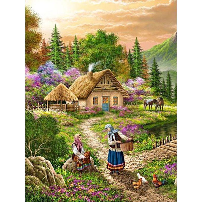 Diamond Rhinestones 5d Round Painting Forest House Scenery Diamond Embroidery Cross Stitch Mosaic Landscape