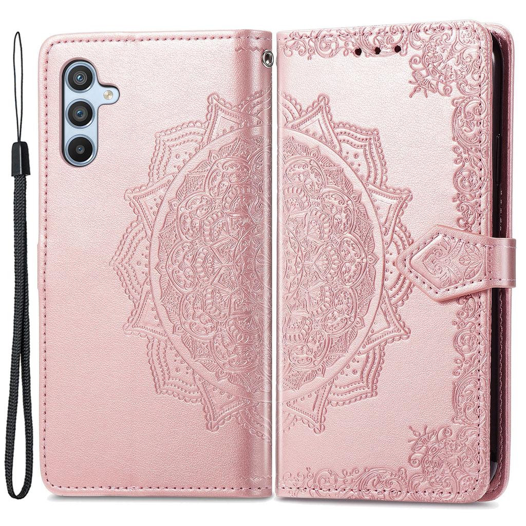 For Samsung Galaxy A14 5G/A14 4G Case Stand Embossed Mandala Pattern PU Leather Wallet Cover with Strap
