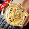 Мужские золотые скелетонированные часы из нержавеющей стали с турбийоном, механические часы класса люкс с бриллиантами и фазами Луны, автоматические часы