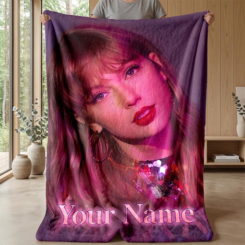 Taylor Swift Custom Flannel Throw Blanket Print Your Name Text Soft Warm Blanket Holiday Present