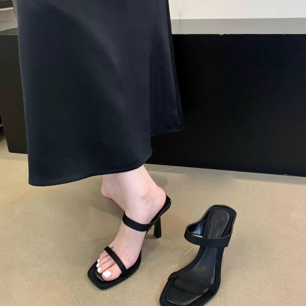 Тонкий каблук темперамент светская львица черный крутые тапочки обувь носить новый летний высокий каблук сандалии