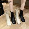 Fashion Women Slimming Short Boots Fashion Back Zippers Square Low Heel Shoes 2024 New Autumn Winter Women's Ankle Booties
