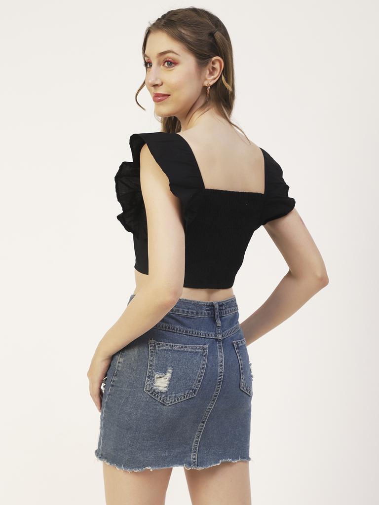 Moomaya Женский укороченный топ, квадратный вырез, рукава-крылышки, короткий хлопковый топ