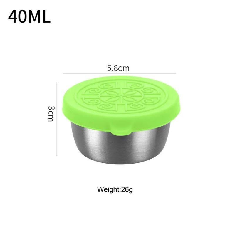 6pcs Multifunctional 304 Stainless Steel Sauce Dish With Silicone Lid, Sealed And Leak-proof Sauce Dish Tool Accessories Preserved Saucer