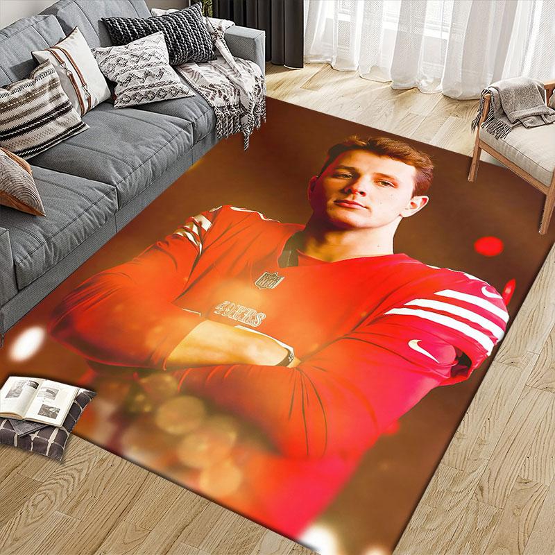 Brock Purdy Flannel Printed Carpet, Home Sofa Decoration for Living Room & Bedroom, Non‑Slip Play Flannel Floor Mat for Game Room