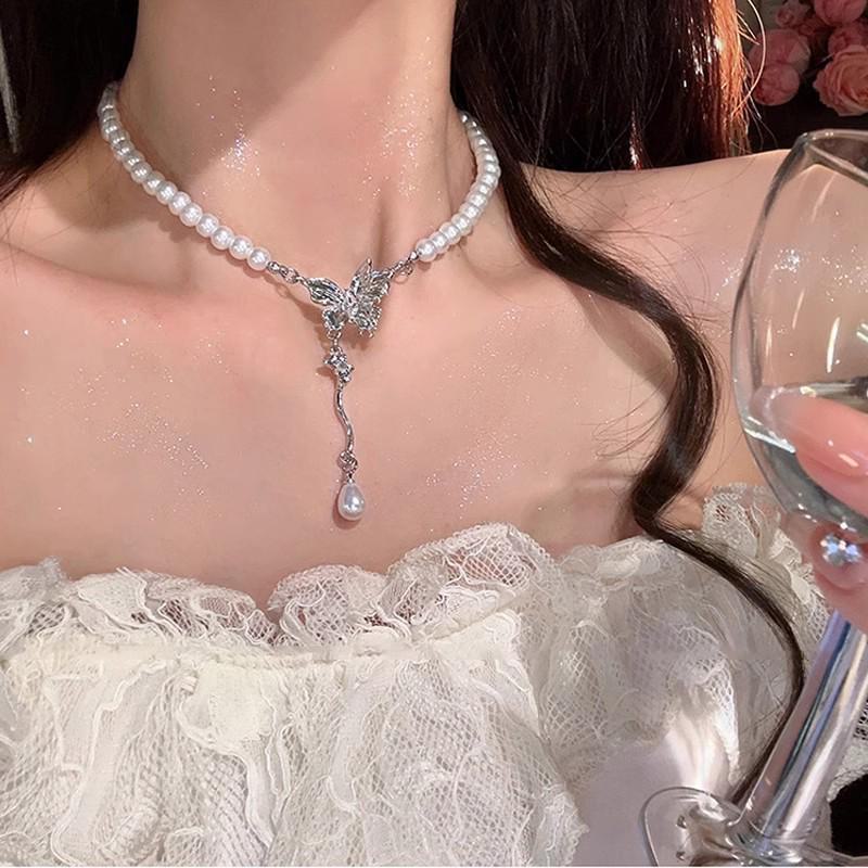 «Модное элитное жемчужное ожерелье: Универсальная цепочка на ключицу из титановой стали для женщин
